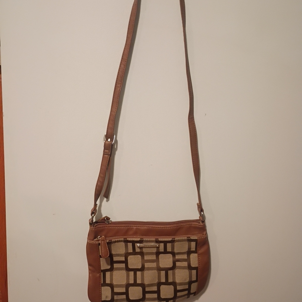 Nine West Tan and Brown Patterned Crossbody Bag